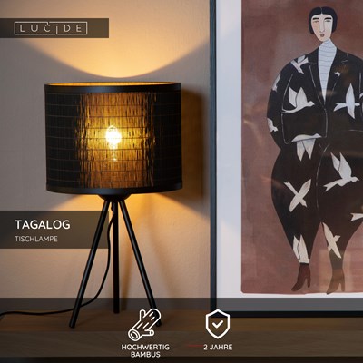Lucide TAGALOG - Tischlampe - Ø 26 cm - 1xE27 - Schwarz